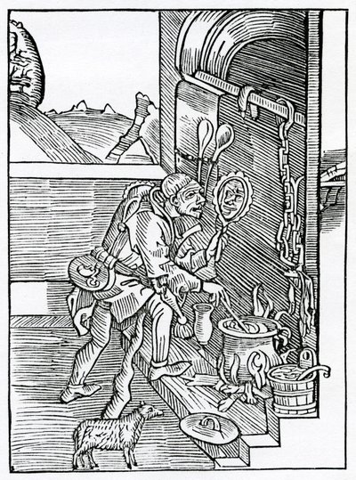 Of folys that stande so well in their owne conceyt that they thinke none so wyse, stronge, fayre, nor eloquent, as they ar themself, illustration from Alexander Barclay